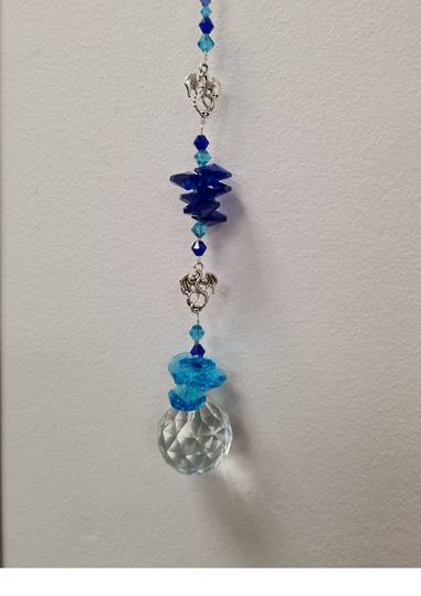 2 Toned Blue Twin Infinity Dragons Crystal Suncatcher image 0